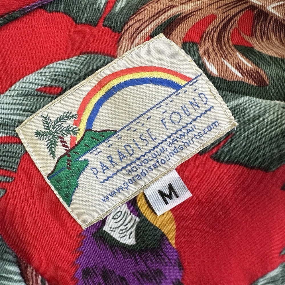 Vtg Paradise Found Hawaiian Magnum PI Tom Selleck Parrot Shirt Men M Red - Picture 4 of 8